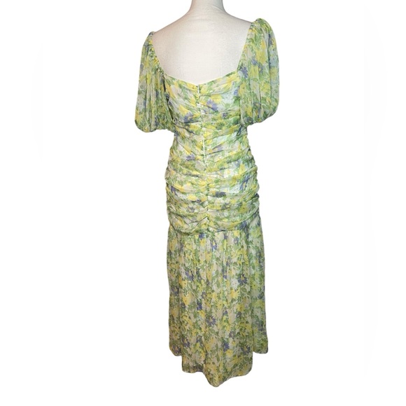 ASOS ruched puff sleeve maxi dress white base yellow blue floral print - Picture 5 of 15